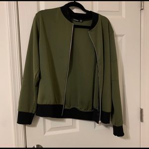Boohoo Black and Green Bomber Jacket